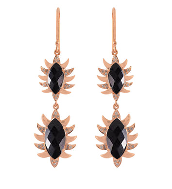 Double Drop Marquise Earring Black Onyx & Alt Diamonds