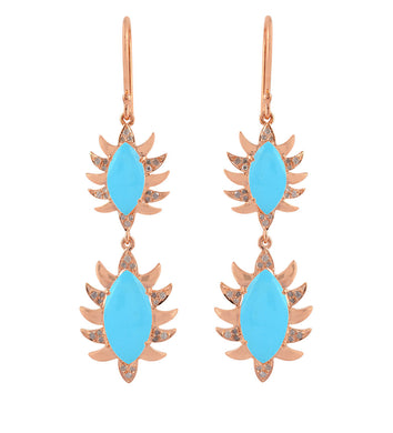 Double Drop Marquise Earring Turquoise & Alt Diamonds