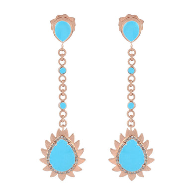 Flame Earrings - Turquoise & Diamonds