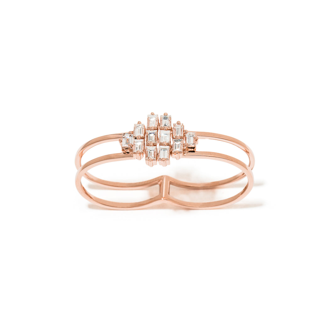 Diamond Rhombus Two-Finger Ring in 18K Rose Gold