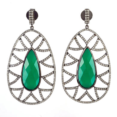 Bora Bora Earrings - Green Onyx & Diamonds