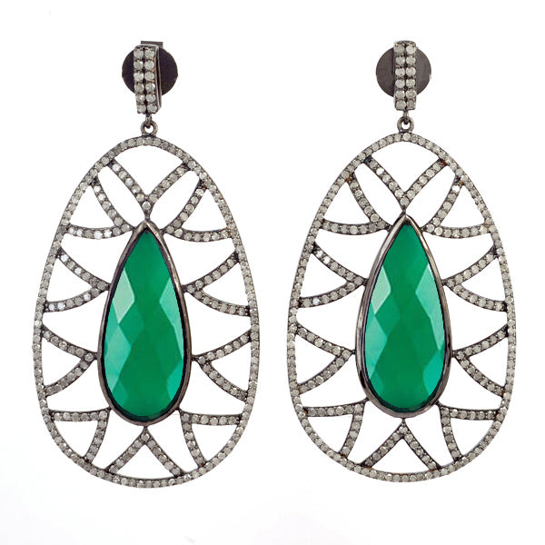 Bora Bora Earrings - Green Onyx & Diamonds