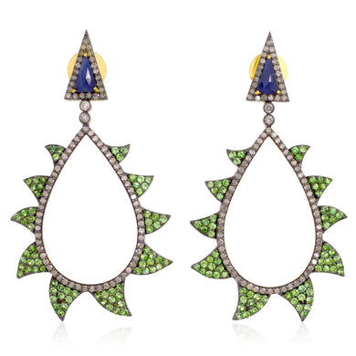 Claw Earrings - Tsavorite Negative, Blue Sapphire & Diamonds