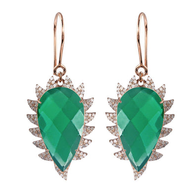 CLAW Drop Earrings - Green Onyx and Diamonds