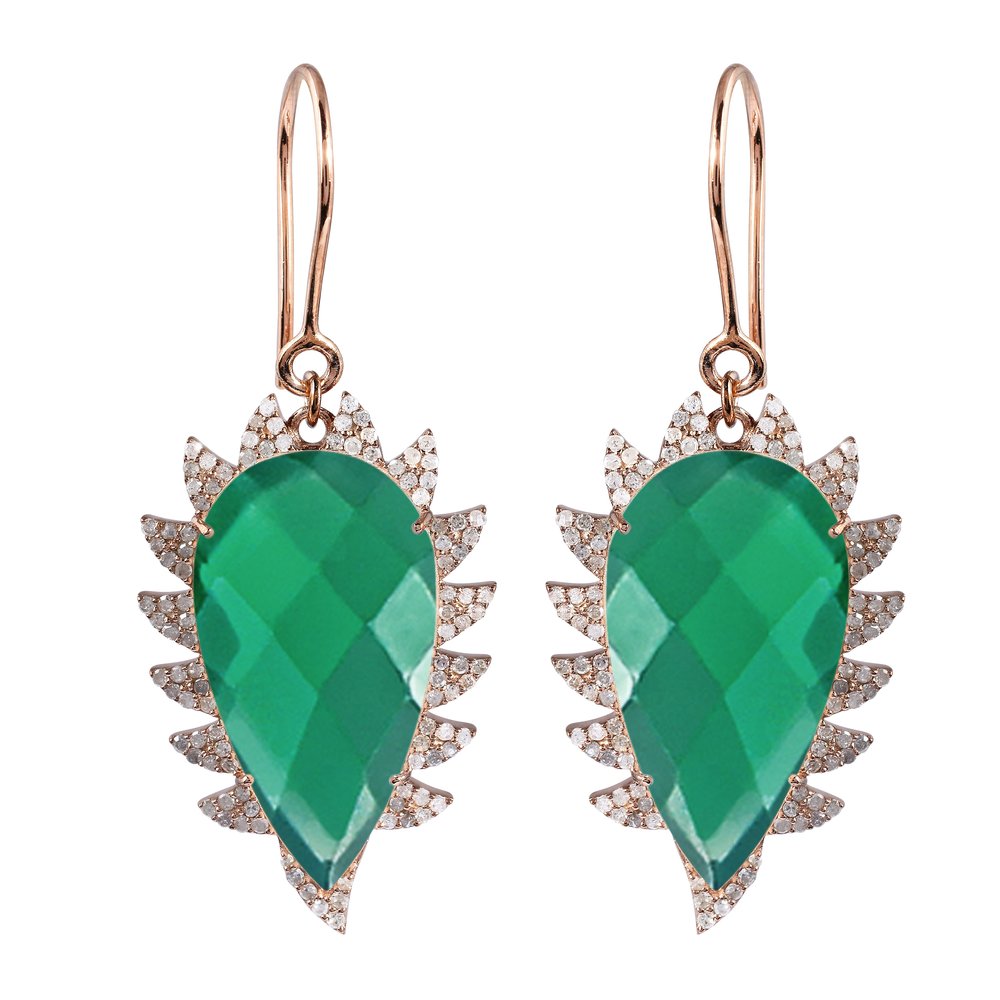 CLAW Drop Earrings - Green Onyx and Diamonds