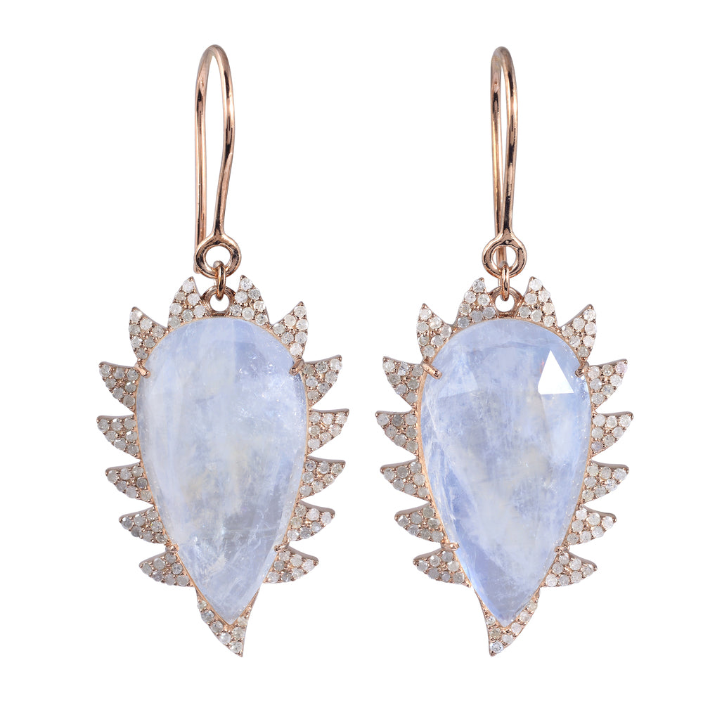 CLAW Drop Earrings - Rainbow Moonstone and Diamonds