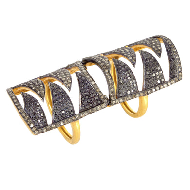 Interlocking Claw Ring - Black and Champagne Diamonds