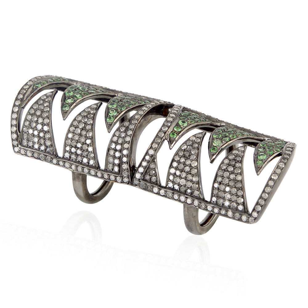 Interlocking Claw Ring - Tsavorite and Diamonds