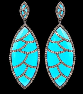 Claw Half Moon Studs - Turquoise & Black Diamonds, MEGHNA JEWELS