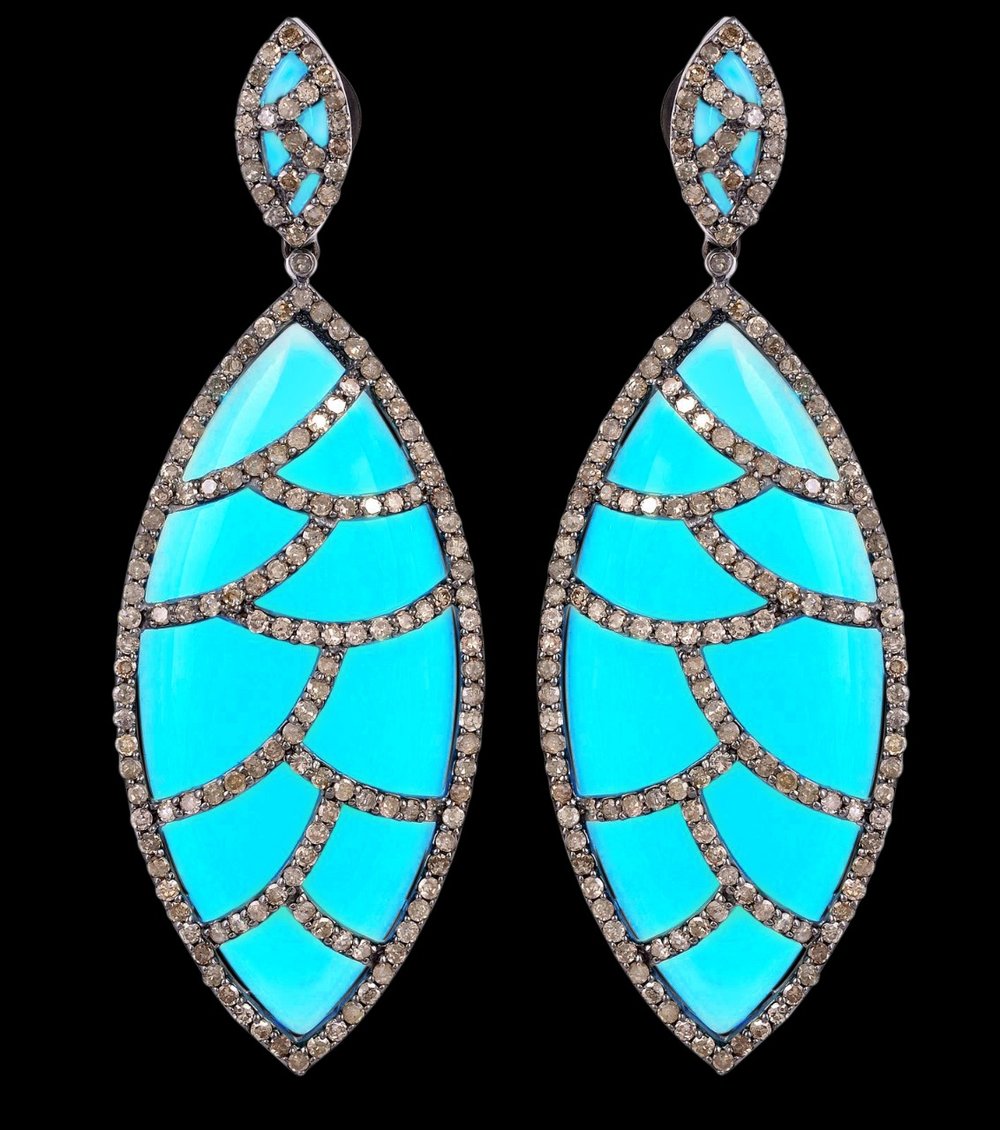 Bora Bora Earrings - Turquoise & Diamonds
