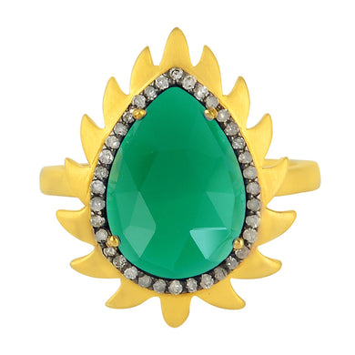 Flame Ring - Green Chalcedony & Diamonds
