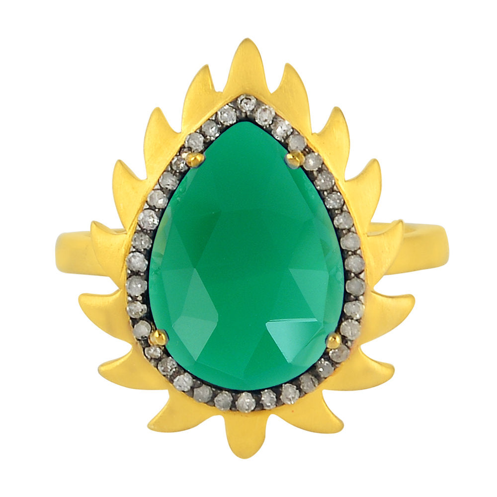 Flame Ring - Green Chalcedony & Diamonds