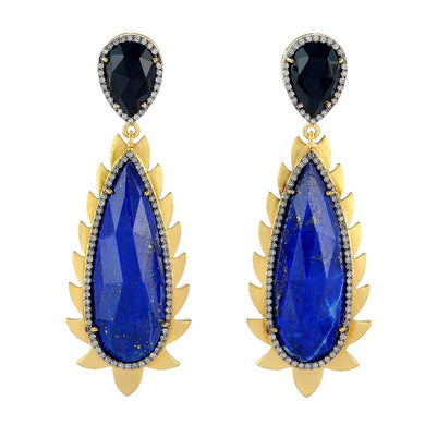 Flame Earrings - Lapis, Diamonds & Black Onyx