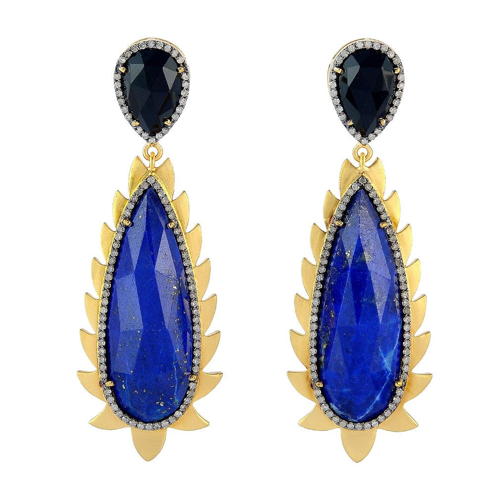 Flame Earrings - Lapis, Diamonds & Black Onyx