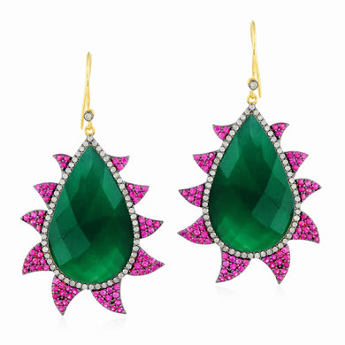 Claw Earrings - Rubies Green Onyx & Diamonds