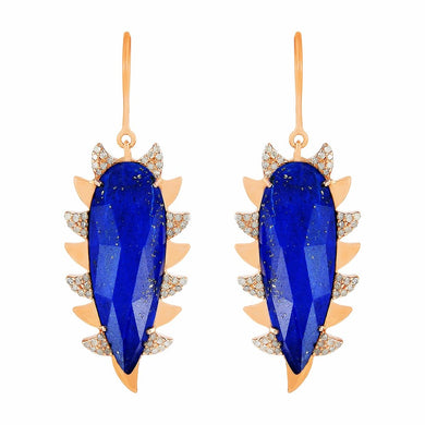 Claw Drop Earrings - Lapis & Alt Diamonds