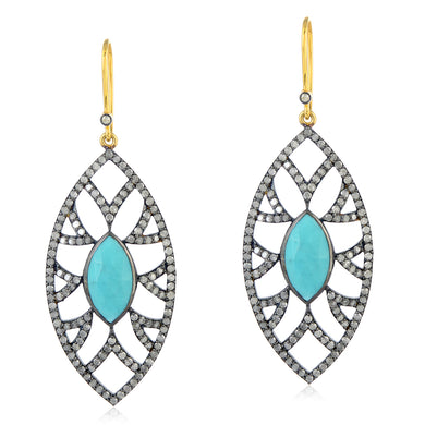 Bora Bora Marquise Earrings - Turquoise & Diamonds