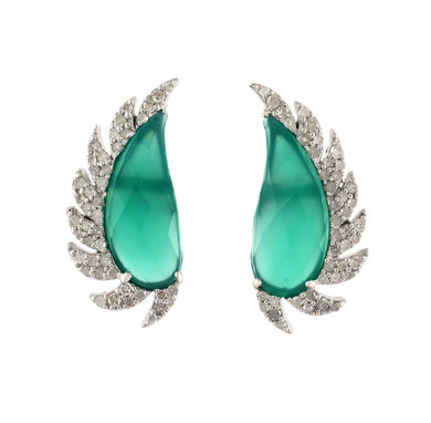 Claw Half Moon Studs - Green Onyx & Diamonds