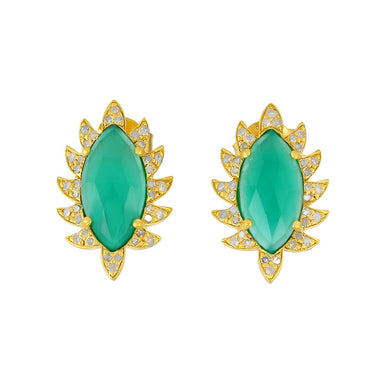 CLAW Stud Earrings - Green Onyx and Diamonds