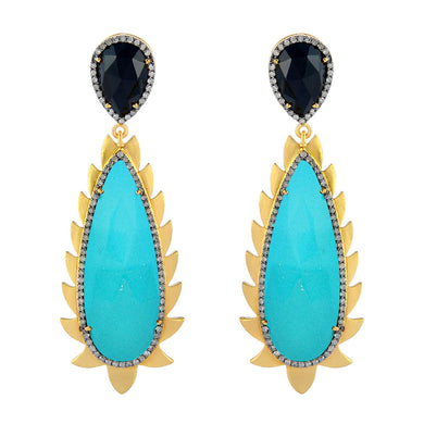 Flame Earrings - Turquoise, Diamonds & Black Onyx