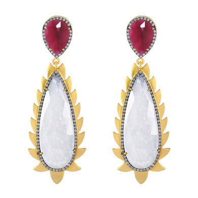 Flame Earrings Moonstone, Diamonds & Rubelite