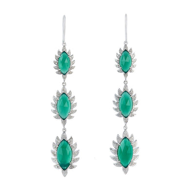 Triple Drop Marquise Earrings - Green Chalcedony & Diamonds