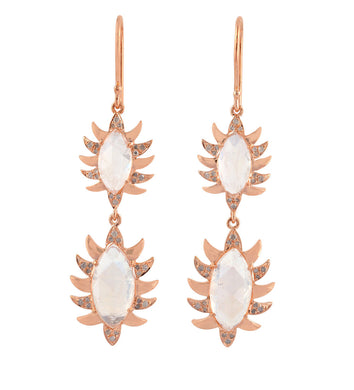 Double Drop Marquise Earring Moonstone & Alt Diamonds