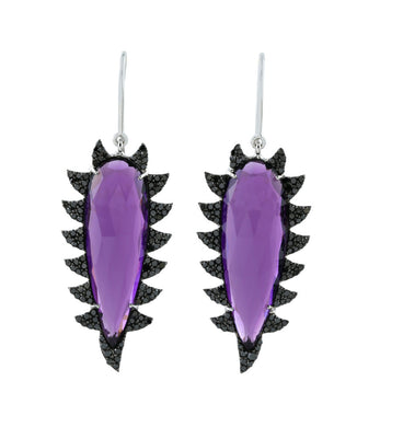 Claw Drop Earrings - Amethyst & Black Diamonds