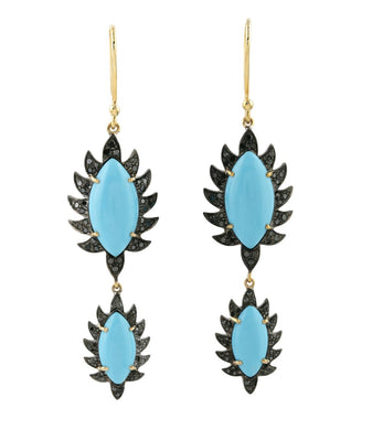 Claw Double Drop Marquise Turquoise & Black Diamonds