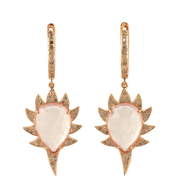 CLAW Single Drop Earrings - Rose Quartz and Diamonds