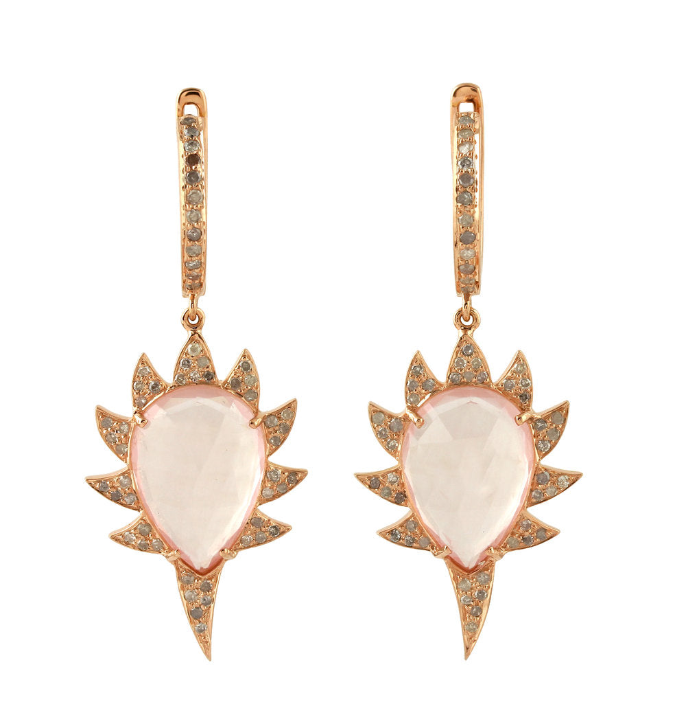 CLAW Single Drop Earrings - Rose Quartz and Diamonds